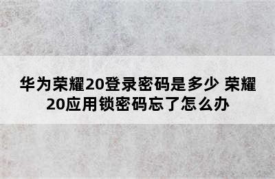 华为荣耀20登录密码是多少 荣耀20应用锁密码忘了怎么办